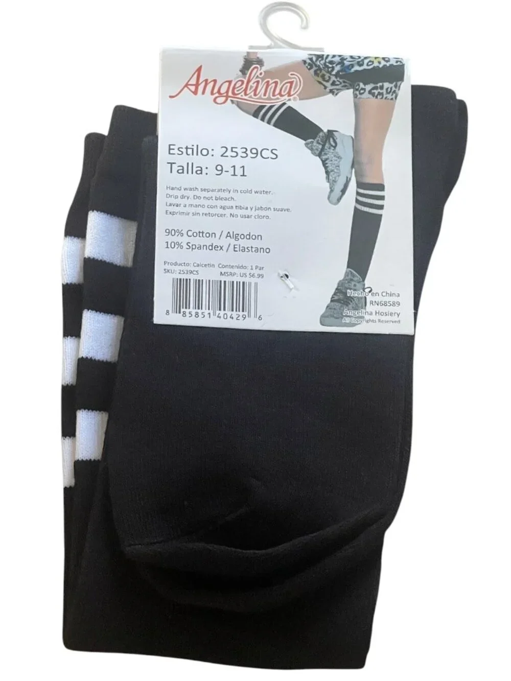 Angelina Black and White Stripe Athletic Knee High Socks 9-11